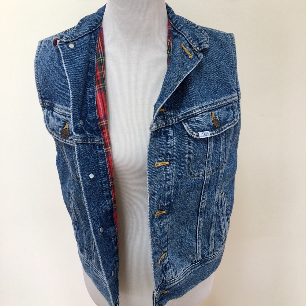 Vintage Lee Denim Vest with plaid lining - Picture 7 of 8